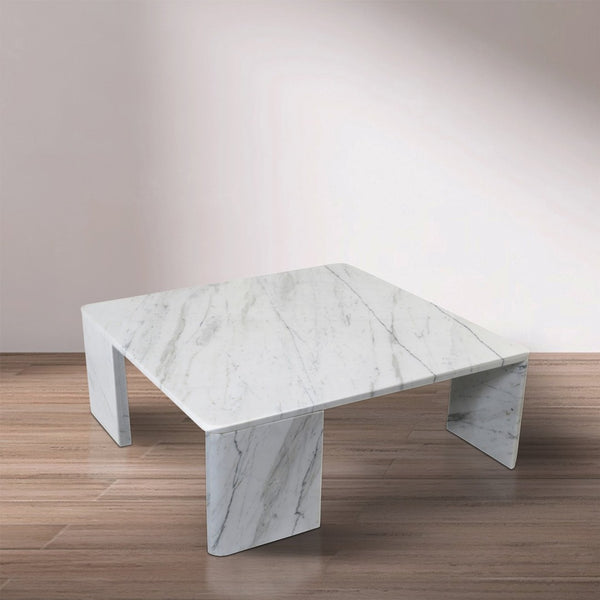 Meridian Furniture Livorno Handcrafted Stone Top Coffee Table Art Deco Accent for Modern Living Rooms White Genuine Marble 99007White-CT