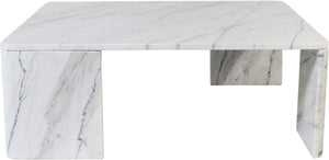 Meridian Furniture Livorno Handcrafted Stone Top Coffee Table Art Deco Accent for Modern Living Rooms White Genuine Marble 99007White-CT