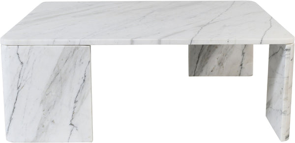 Meridian Furniture Livorno Handcrafted Stone Top Coffee Table Art Deco Accent for Modern Living Rooms White Genuine Marble 99007White-CT