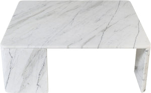 Meridian Furniture Livorno Handcrafted Stone Top Coffee Table Art Deco Accent for Modern Living Rooms White Genuine Marble 99007White-CT