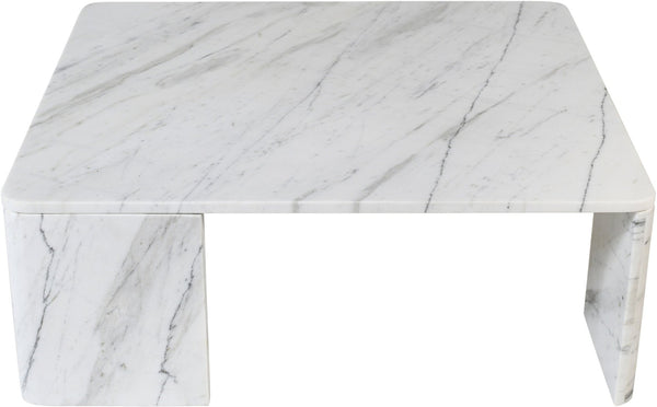 Meridian Furniture Livorno Handcrafted Stone Top Coffee Table Art Deco Accent for Modern Living Rooms White Genuine Marble 99007White-CT