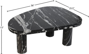 Meridian Furniture Messina Genuine Marble Coffee Table with Sculptural Triple Column Base for Modern Living Rooms Black Genuine Marble 99008Black-CT