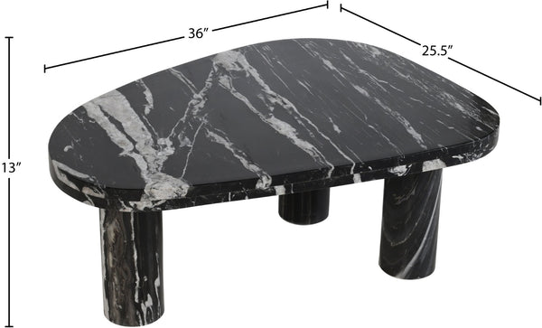 Meridian Furniture Messina Genuine Marble Coffee Table with Sculptural Triple Column Base for Modern Living Rooms Black Genuine Marble 99008Black-CT