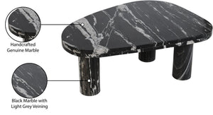 Meridian Furniture Messina Genuine Marble Coffee Table with Sculptural Triple Column Base for Modern Living Rooms Black Genuine Marble 99008Black-CT