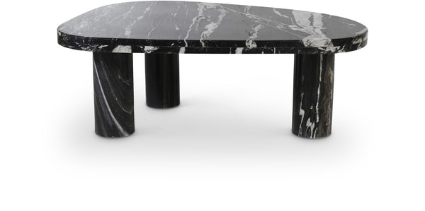 Meridian Furniture Messina Genuine Marble Coffee Table with Sculptural Triple Column Base for Modern Living Rooms Black Genuine Marble 99008Black-CT