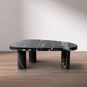 Meridian Furniture Messina Genuine Marble Coffee Table with Sculptural Triple Column Base for Modern Living Rooms Black Genuine Marble 99008Black-CT