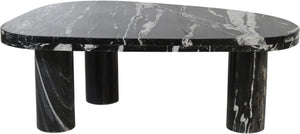Meridian Furniture Messina Genuine Marble Coffee Table with Sculptural Triple Column Base for Modern Living Rooms Black Genuine Marble 99008Black-CT