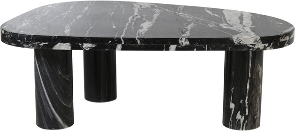 Meridian Furniture Messina Genuine Marble Coffee Table with Sculptural Triple Column Base for Modern Living Rooms Black Genuine Marble 99008Black-CT