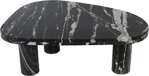 Meridian Furniture Messina Genuine Marble Coffee Table with Sculptural Triple Column Base for Modern Living Rooms Black Genuine Marble 99008Black-CT