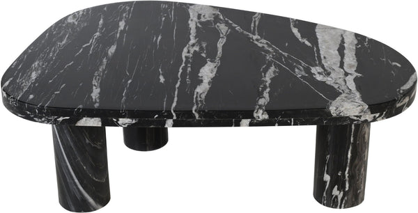 Meridian Furniture Messina Genuine Marble Coffee Table with Sculptural Triple Column Base for Modern Living Rooms Black Genuine Marble 99008Black-CT