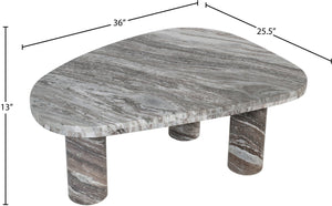 Meridian Furniture Messina Genuine Marble Coffee Table with Sculptural Triple Column Base for Modern Living Rooms Brown Genuine Marble 99008Brown-CT