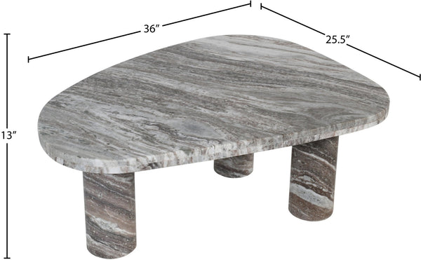 Meridian Furniture Messina Genuine Marble Coffee Table with Sculptural Triple Column Base for Modern Living Rooms Brown Genuine Marble 99008Brown-CT