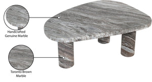 Meridian Furniture Messina Genuine Marble Coffee Table with Sculptural Triple Column Base for Modern Living Rooms Brown Genuine Marble 99008Brown-CT