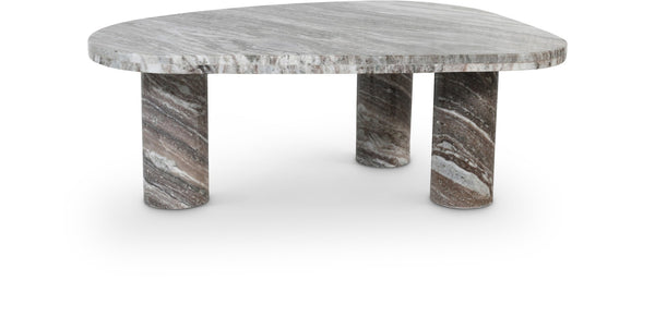 Meridian Furniture Messina Genuine Marble Coffee Table with Sculptural Triple Column Base for Modern Living Rooms Brown Genuine Marble 99008Brown-CT