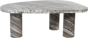 Meridian Furniture Messina Genuine Marble Coffee Table with Sculptural Triple Column Base for Modern Living Rooms Brown Genuine Marble 99008Brown-CT