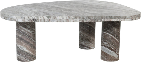 Meridian Furniture Messina Genuine Marble Coffee Table with Sculptural Triple Column Base for Modern Living Rooms Brown Genuine Marble 99008Brown-CT