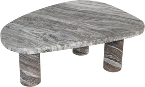 Meridian Furniture Messina Genuine Marble Coffee Table with Sculptural Triple Column Base for Modern Living Rooms Brown Genuine Marble 99008Brown-CT