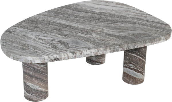 Meridian Furniture Messina Genuine Marble Coffee Table with Sculptural Triple Column Base for Modern Living Rooms Brown Genuine Marble 99008Brown-CT