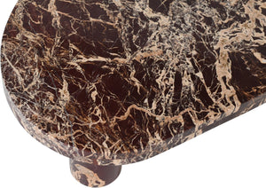 Meridian Furniture Messina Genuine Marble Coffee Table with Sculptural Triple Column Base for Modern Living Rooms Burgundy Genuine Marble 99008Cherry-CT