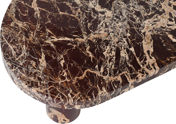 Meridian Furniture Messina Genuine Marble Coffee Table with Sculptural Triple Column Base for Modern Living Rooms Burgundy Genuine Marble 99008Cherry-CT
