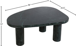 Meridian Furniture Messina Genuine Marble Coffee Table with Sculptural Triple Column Base for Modern Living Rooms Green Genuine Marble 99008Green-CT