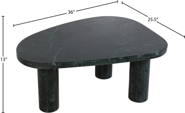 Meridian Furniture Messina Genuine Marble Coffee Table with Sculptural Triple Column Base for Modern Living Rooms Green Genuine Marble 99008Green-CT