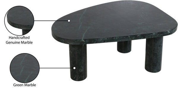 Meridian Furniture Messina Genuine Marble Coffee Table with Sculptural Triple Column Base for Modern Living Rooms Green Genuine Marble 99008Green-CT