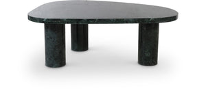 Meridian Furniture Messina Genuine Marble Coffee Table with Sculptural Triple Column Base for Modern Living Rooms Green Genuine Marble 99008Green-CT