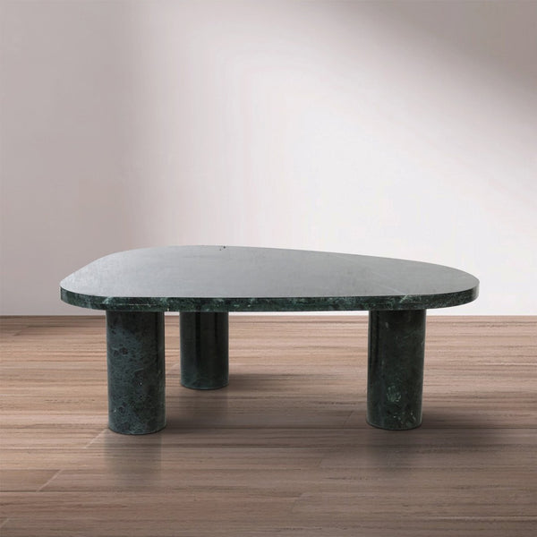 Meridian Furniture Messina Genuine Marble Coffee Table with Sculptural Triple Column Base for Modern Living Rooms Green Genuine Marble 99008Green-CT