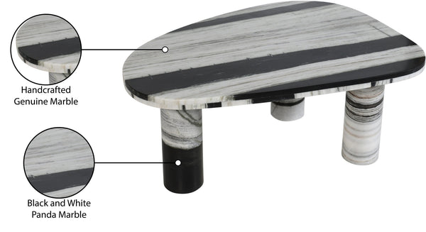 Meridian Furniture Messina Genuine Marble Coffee Table with Sculptural Triple Column Base for Modern Living Rooms Panda Genuine Marble 99008Panda-CT
