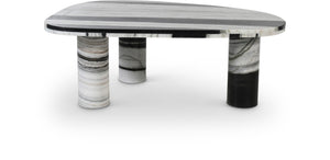 Meridian Furniture Messina Genuine Marble Coffee Table with Sculptural Triple Column Base for Modern Living Rooms Panda Genuine Marble 99008Panda-CT