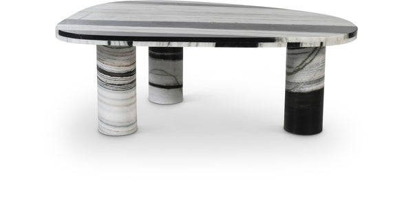 Meridian Furniture Messina Genuine Marble Coffee Table with Sculptural Triple Column Base for Modern Living Rooms Panda Genuine Marble 99008Panda-CT
