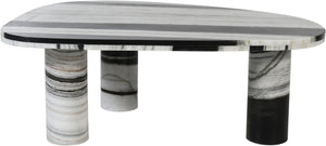 Meridian Furniture Messina Genuine Marble Coffee Table with Sculptural Triple Column Base for Modern Living Rooms Panda Genuine Marble 99008Panda-CT