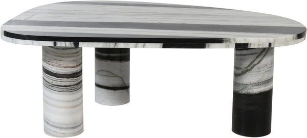 Meridian Furniture Messina Genuine Marble Coffee Table with Sculptural Triple Column Base for Modern Living Rooms Panda Genuine Marble 99008Panda-CT