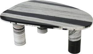 Meridian Furniture Messina Genuine Marble Coffee Table with Sculptural Triple Column Base for Modern Living Rooms Panda Genuine Marble 99008Panda-CT