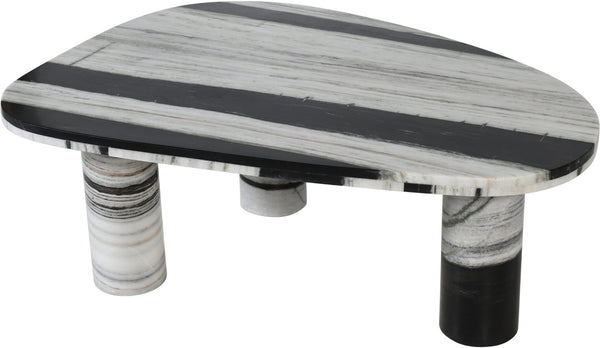 Meridian Furniture Messina Genuine Marble Coffee Table with Sculptural Triple Column Base for Modern Living Rooms Panda Genuine Marble 99008Panda-CT
