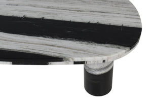 Meridian Furniture Messina Genuine Marble Coffee Table with Sculptural Triple Column Base for Modern Living Rooms Panda Genuine Marble 99008Panda-CT