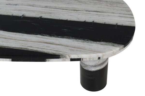 Meridian Furniture Messina Genuine Marble Coffee Table with Sculptural Triple Column Base for Modern Living Rooms Panda Genuine Marble 99008Panda-CT