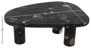 Meridian Furniture Messina Genuine Marble Coffee Table with Sculptural Triple Column Base for Modern Living Rooms Stone Granite 99008Pebble-CT