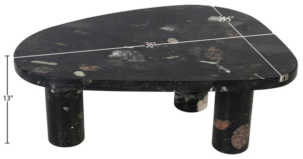 Meridian Furniture Messina Genuine Marble Coffee Table with Sculptural Triple Column Base for Modern Living Rooms Stone Granite 99008Pebble-CT