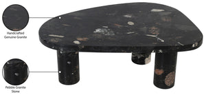 Meridian Furniture Messina Genuine Marble Coffee Table with Sculptural Triple Column Base for Modern Living Rooms Stone Granite 99008Pebble-CT