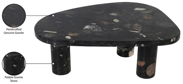 Meridian Furniture Messina Genuine Marble Coffee Table with Sculptural Triple Column Base for Modern Living Rooms Stone Granite 99008Pebble-CT