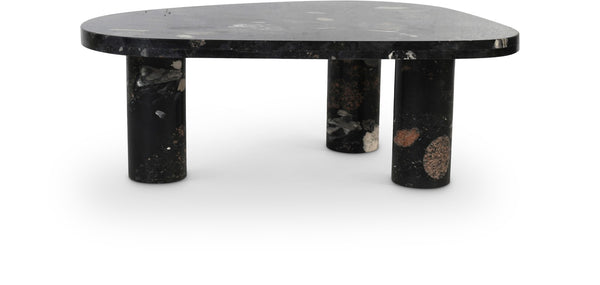 Meridian Furniture Messina Genuine Marble Coffee Table with Sculptural Triple Column Base for Modern Living Rooms Stone Granite 99008Pebble-CT