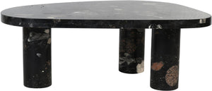 Meridian Furniture Messina Genuine Marble Coffee Table with Sculptural Triple Column Base for Modern Living Rooms Stone Granite 99008Pebble-CT
