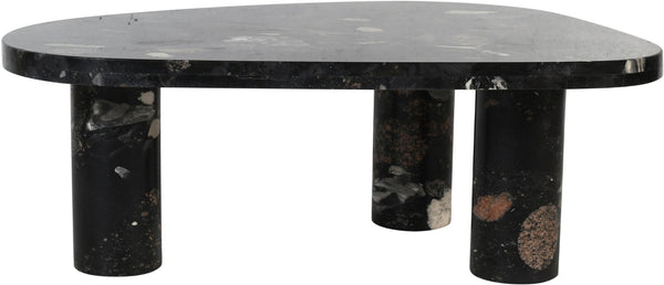 Meridian Furniture Messina Genuine Marble Coffee Table with Sculptural Triple Column Base for Modern Living Rooms Stone Granite 99008Pebble-CT