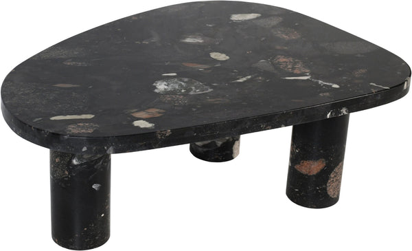 Meridian Furniture Messina Genuine Marble Coffee Table with Sculptural Triple Column Base for Modern Living Rooms Stone Granite 99008Pebble-CT