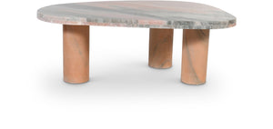 Meridian Furniture Messina Genuine Marble Coffee Table with Sculptural Triple Column Base for Modern Living Rooms Pink Genuine Marble 99008Pink-CT