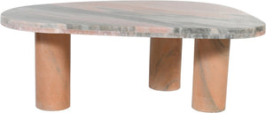 Meridian Furniture Messina Genuine Marble Coffee Table with Sculptural Triple Column Base for Modern Living Rooms Pink Genuine Marble 99008Pink-CT