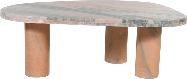 Meridian Furniture Messina Genuine Marble Coffee Table with Sculptural Triple Column Base for Modern Living Rooms Pink Genuine Marble 99008Pink-CT