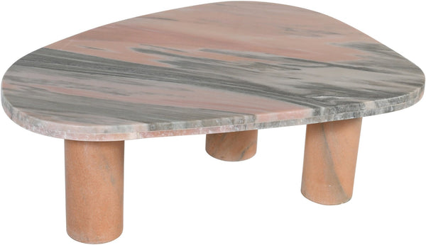 Meridian Furniture Messina Genuine Marble Coffee Table with Sculptural Triple Column Base for Modern Living Rooms Pink Genuine Marble 99008Pink-CT